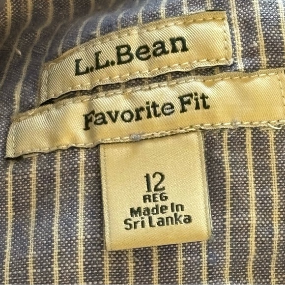 LL Bean Favorite Fit 12 Blue White Stripe Linen Lagenlook Elas Waistband Pants - Picture 6 of 8